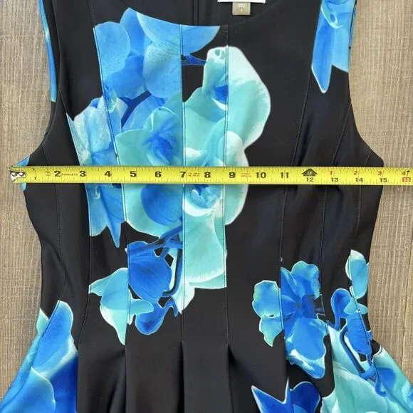 Calvin Klein Blue Black Sleeveless Floral Fit & Flare Cocktail Dress Sz 8 Spring - Picture 8 of 11